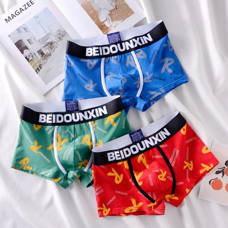 3Pcs Men Panties Cotton Printing Underwear Boxers Briefs Mens Fashion Boxershorts Youth Personality Underpants Homme Wholesale