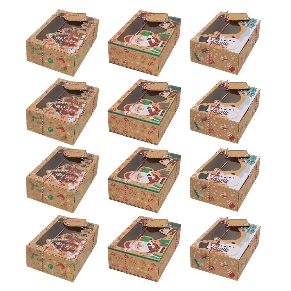 

Christmas Boxes Box Candy Party Paper Gift Treat Kraft Favor Cookiebakery Window Clearcontainer Supplies Gingerbread Snowman