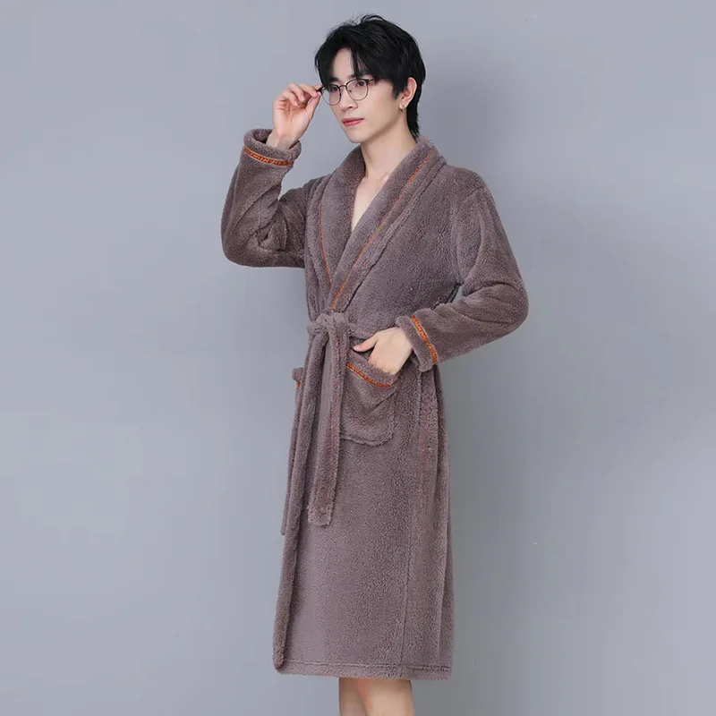 Women Men Bath Robe Flannel Sleepwear Nightgowns Robe Male Female Bathrobe Long Woman Man Pajamas M-XXL For Couples Free ship