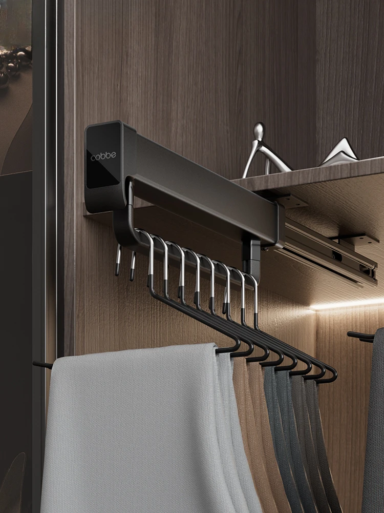 Выдвижная вешалка для брюк и выдвижная встроенный амортизирующий органайзер