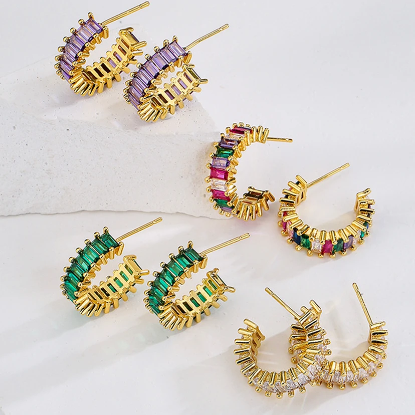 

Colored Sweet Zircon C-shaped Stud Earrings Jewelry Accessories
