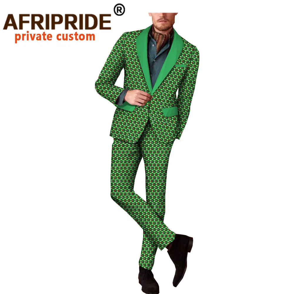 2022 Spring&autumn Africa Print Casual Suit for Men Full Sleeve Reversible Jacket+full Length Straight Pants Men's Set A1816003