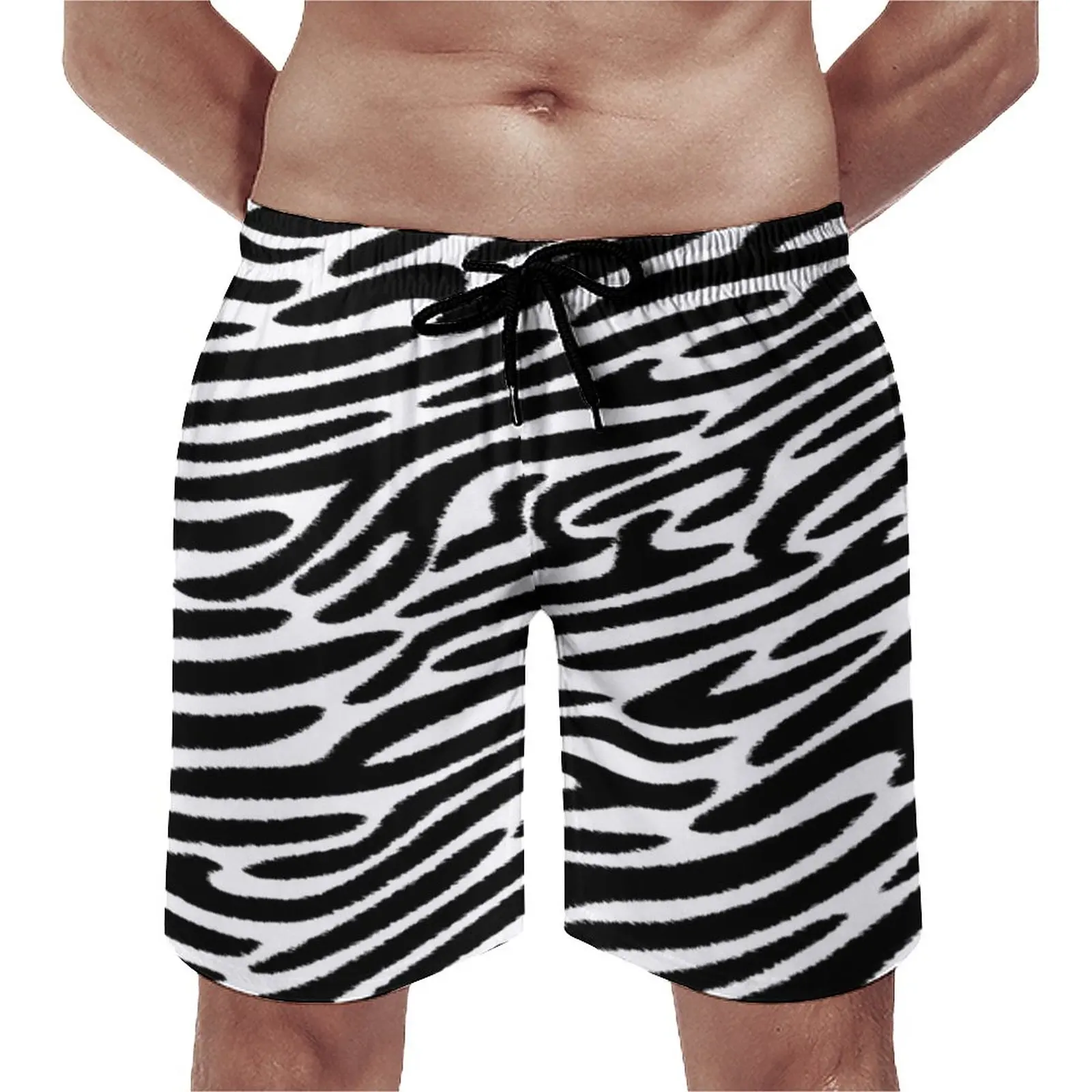 

Black Zebra Stripes Board Shorts Modern Animal Shiny Pattern Beach Short Pants Man Print Large Size Swimming Trunks Gift idea