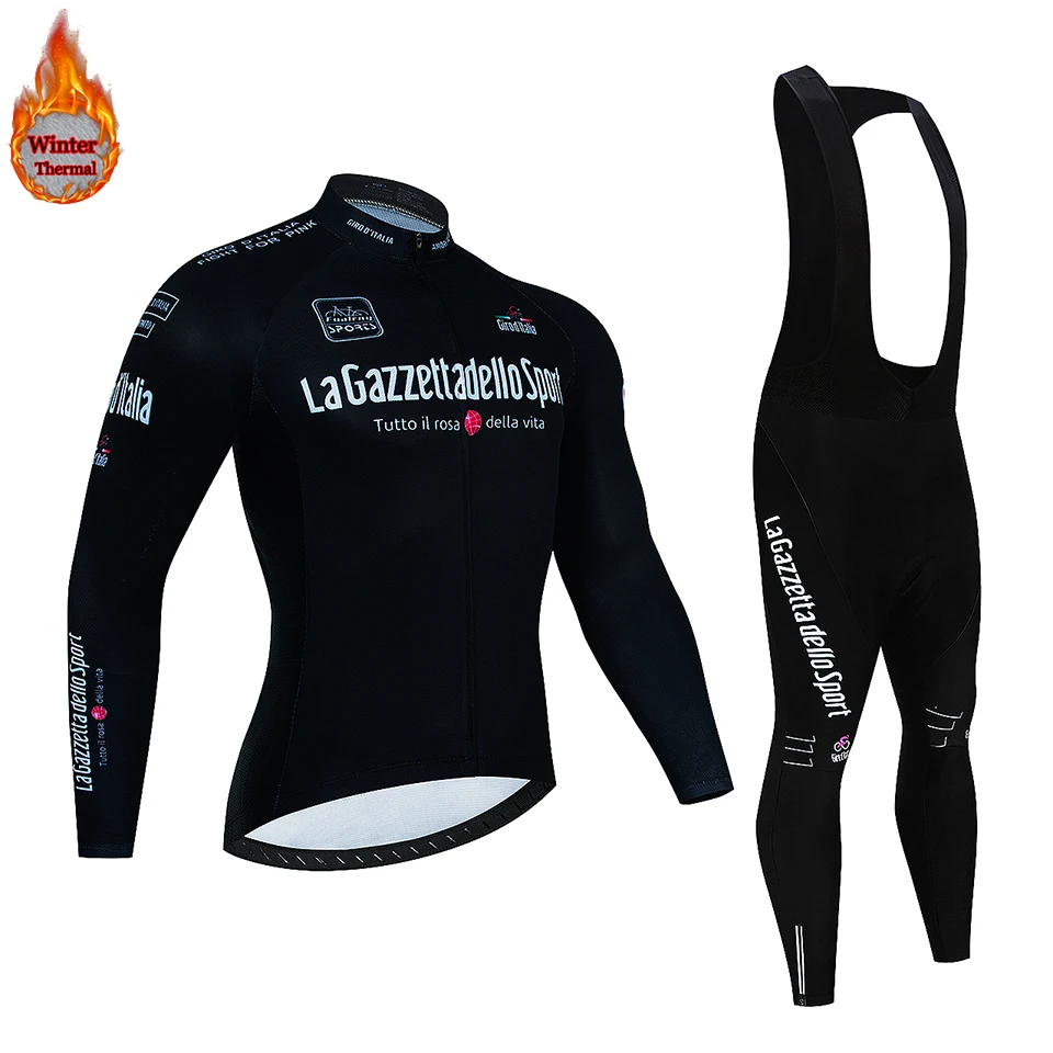 

Tour Of Italy Winter Thermal Fleece Set Cycling Clothes Mens Jersey Suit Sport Riding Bike MTB Clothing Bib Pants Warm Sets Ropa
