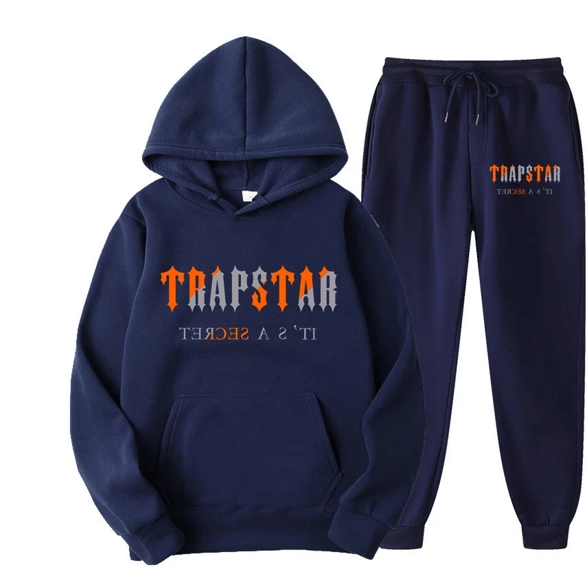 New Brand TRAPSTAR Sportswear Men 16 Colors Warm Two Pieces Set Loose Hoodie Sweatshirt + Pants Set Hoodie Jogging