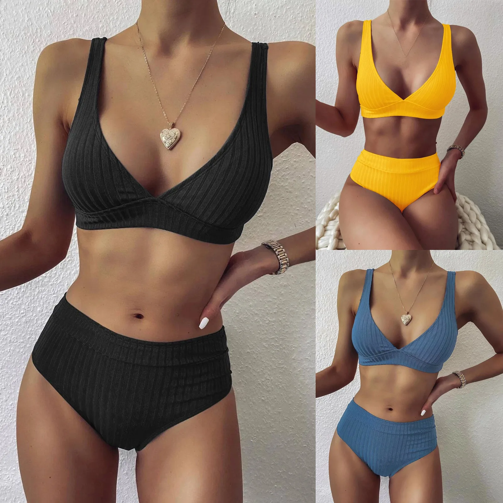 

Women Sexy Solid Push Up High Cut Lace Up Halter Bikini Set Two Piece Swimsuit Brazilian Swimwear Beachwear Bathing Swimsuit
