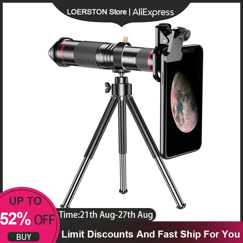 48x Super Telephoto Zoom Mobile Phone Lens Powerful Monocular Metal Telescope Mobile HD Telephoto Lens With Tripod For Camping