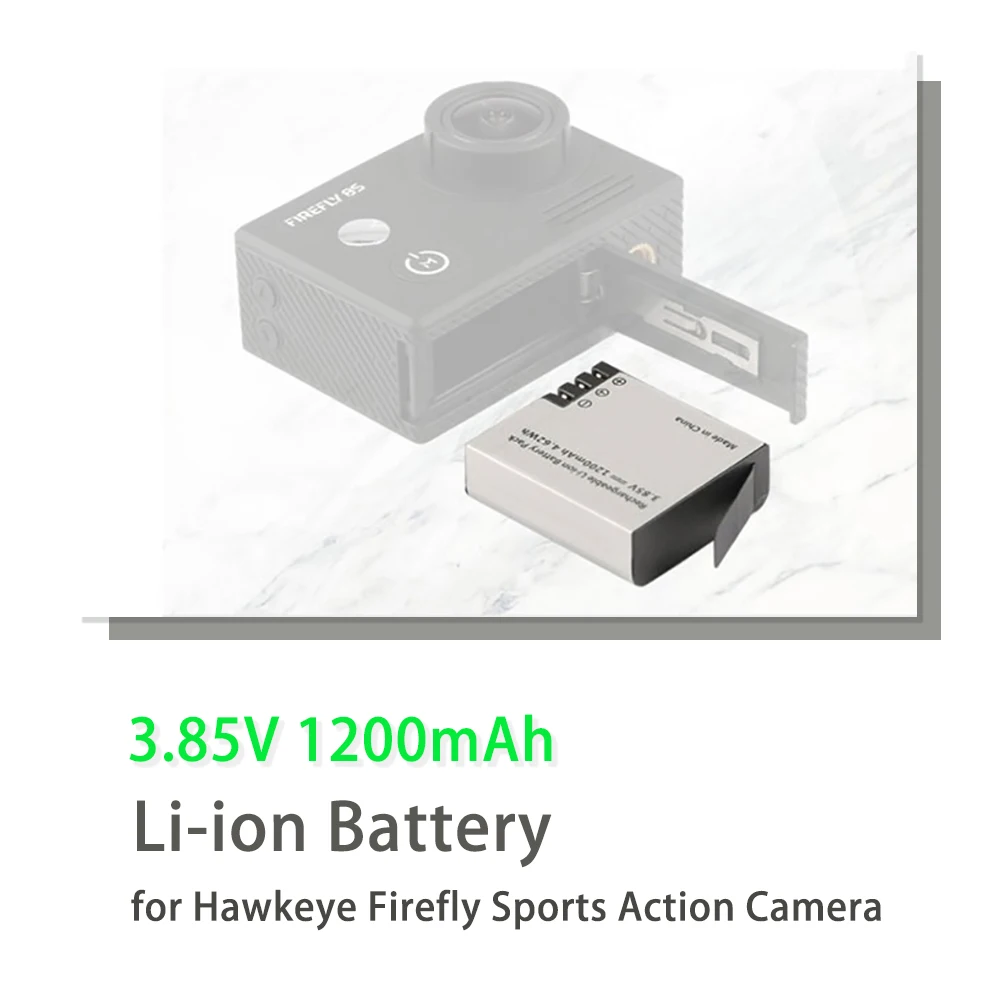 

2PCS Hawkeye Firefly 7s / 8S / 8SE / X Action Camera Spare Parts 3.85V 1200mA Rechargeable Li-on Battery Pack