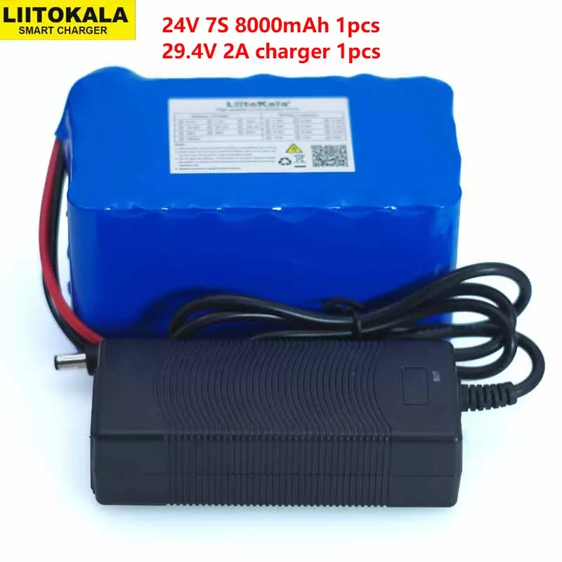 

2023New LiitoKala 24V 7S4P 8000mAh high power 8AH 18650 Lithium Battery pack with BMS 29.4V Electric bicycle electric car+2A Cha