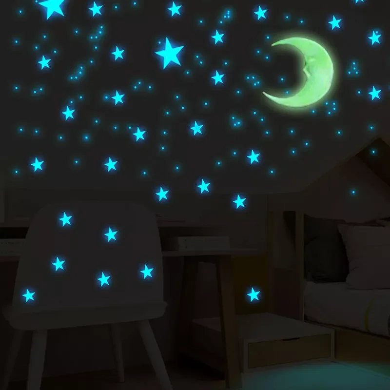 

111Pcs Star And Moon Combination 3D Wall Sticker Living Room Bedroom Decoration For Kids Room Home Glow In The Dark Stickers