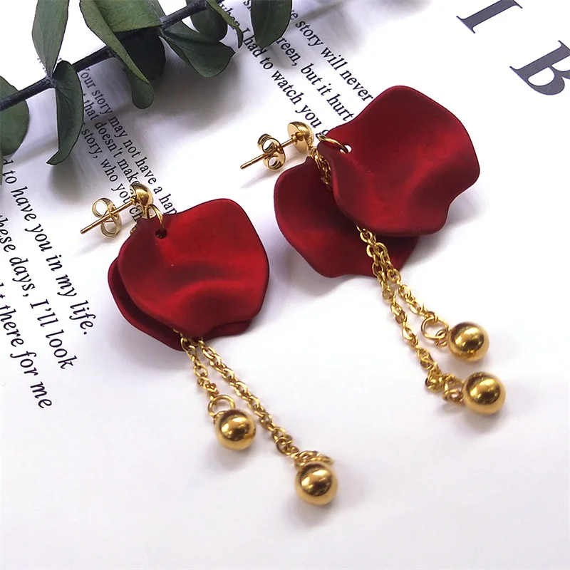 

Sweet Rose petals Flower Dangel Earrings Romantic Acrylic Drop Earrings for Women Trend Luxury Pendant Jewelry Accessories EV34S
