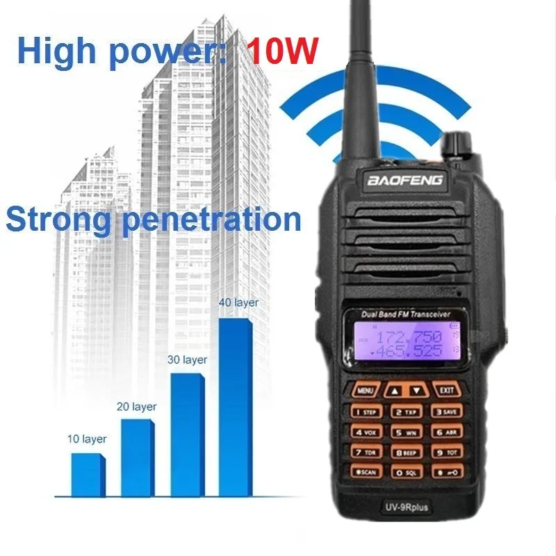 2PCS Walkie Talkie 10W BAOFENG UV-9R PLUS Waterproof Ham Radio Scanner hf Transceiver VHF UHF CB Radio Station for Hunting uv9r