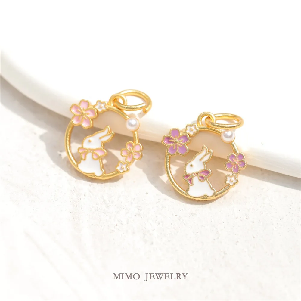 

Color copper gold plated imitation sand gold lovely little fresh wreath rabbit pearl pendant DIY accessories