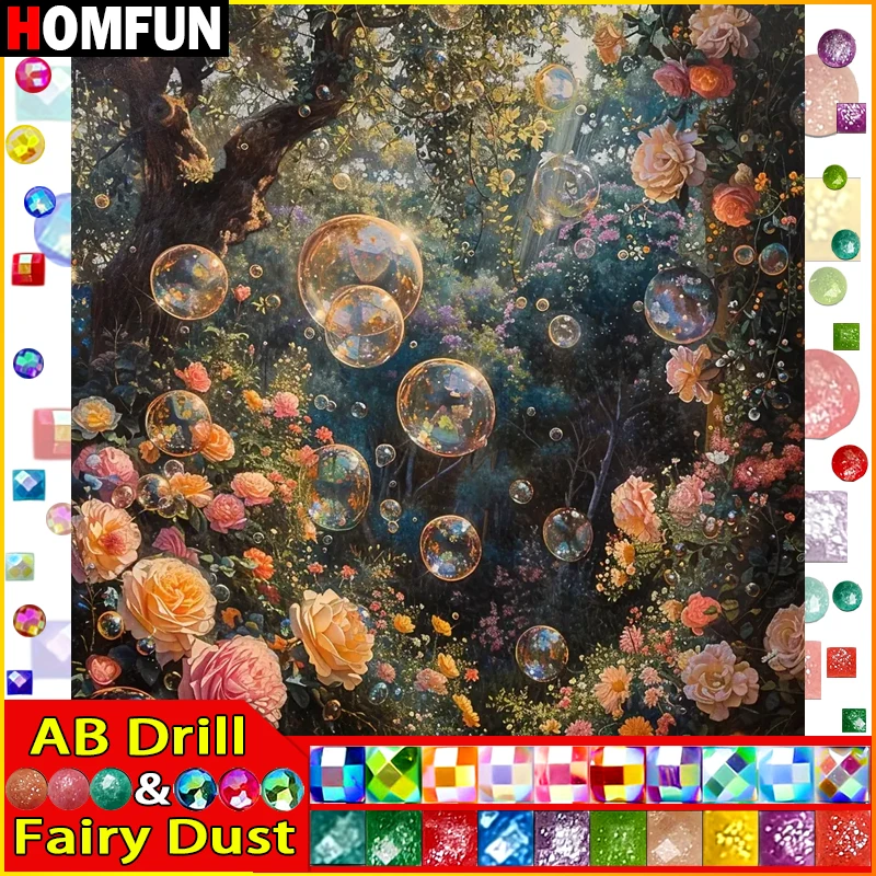 HOMFUN сказочная пыль AB алмазная живопись пейзаж с цветком 5D сделай сам вышивка