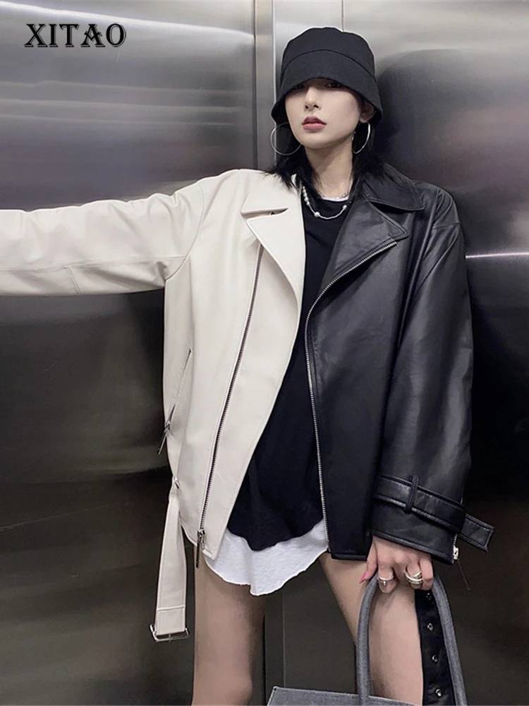 

XITAO PU Women Faux Leather Fashion Single Breast Full Sleeve Patchwork 2022 Autumn Minority Loose Elegant Coat Top ZY7500