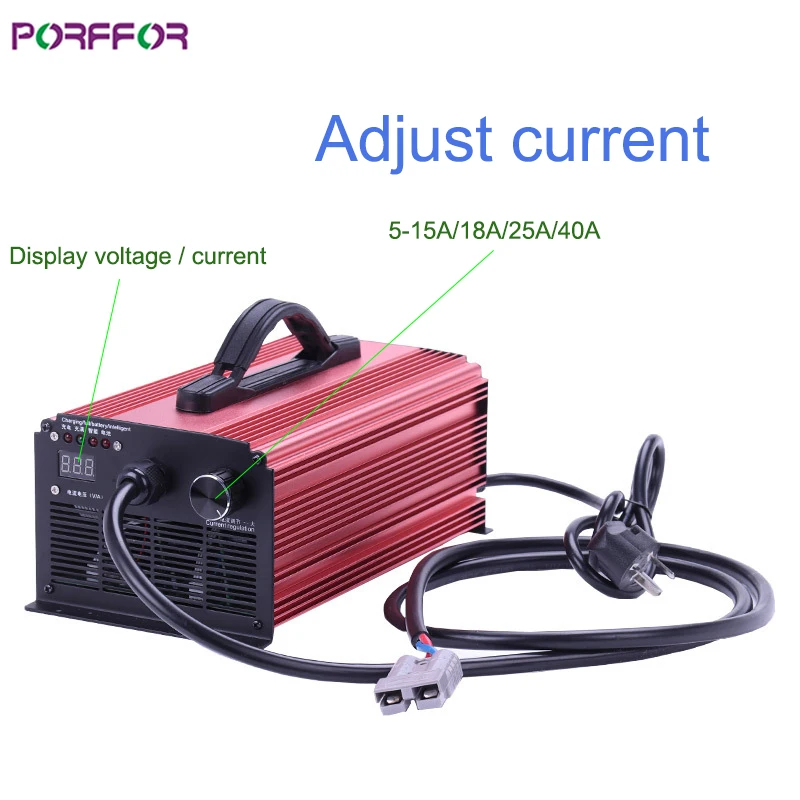

Porffor 60V 67.2V 71.4V 73V 5~25A current Li-ion/lithium/nmc /li-polymer lifepo4 fast charge battery charger