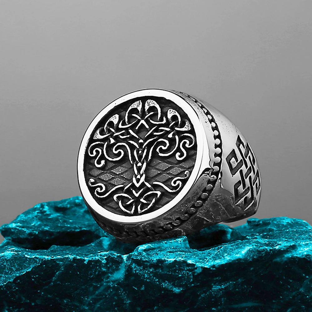 

Vintage Viking Tree Of Life Ring For Men Norse Mythology 316L Stainless Steel Viking Yggdrasil Ring Men Fashion Amulet Jewelry