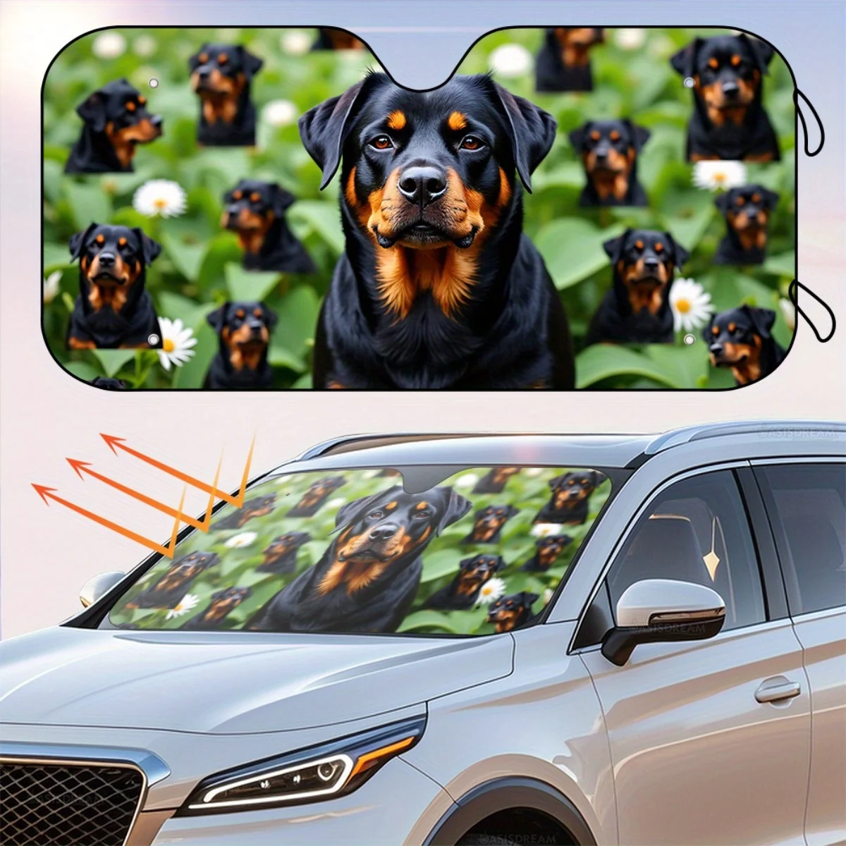 1 шт. автомобильный солнцезащитный козырек WILDLAVIE Rottweiler и цветочный принт — чехол на лобовое стекло 57 x 27,5 дюймов с 4 бесплатными присосками, прочная защита от ультрафиолета (art.: 3920d30ee0ea4) - 3920d30ee0ea4