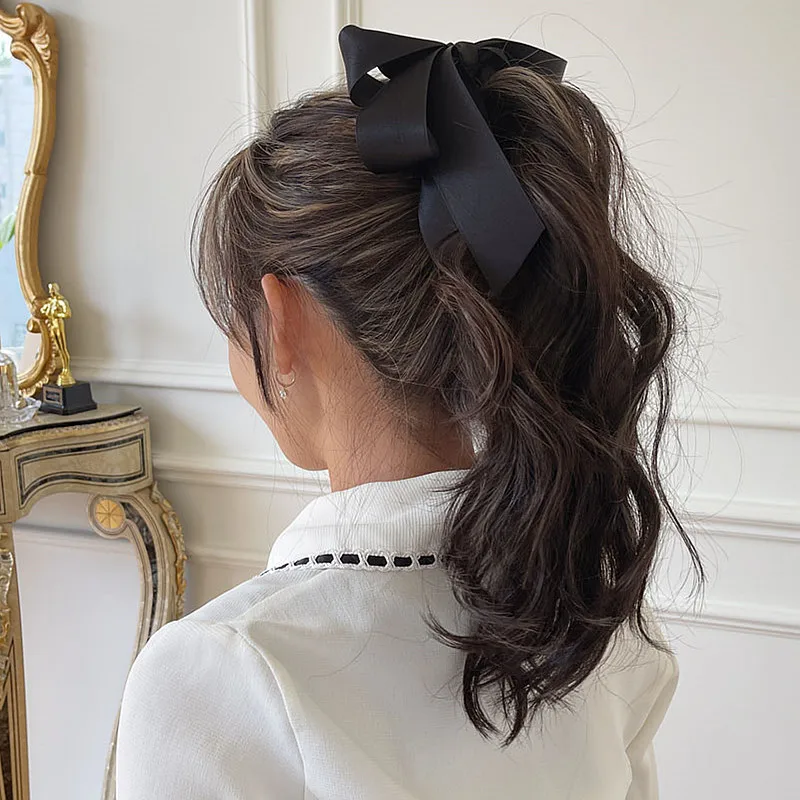 

2023 Popular Satin Bow Ribbon Hairpin Luxurious and Fashionable Banana Clip for Woman Girl Ponytail Hair Accessories