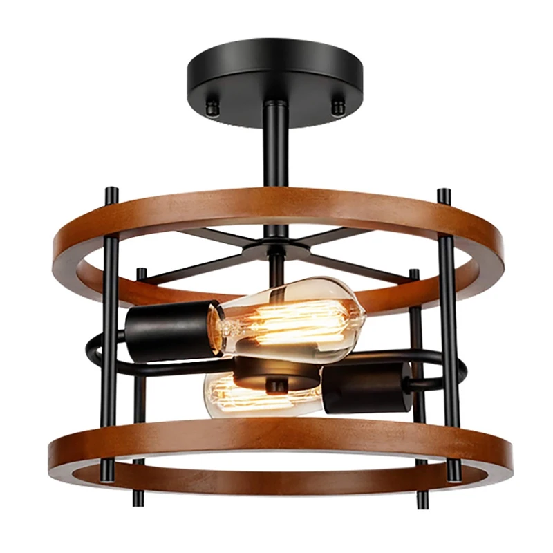 

Farmhouse Wood Rustic Chandelier 2-Light Rustic Chandelier For Entryway Round Farmhouse Light Fixtures For Entryway