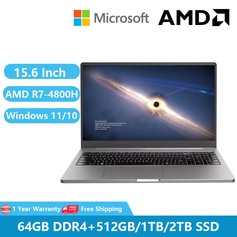

2022 Gaming AMD Laptop Metal Office Notebooks Windows 11 15.6" Ryzen R7-4800H 64GB Dual DDR4 +2TB WiFi Camera Type-C 4K HDMI PD