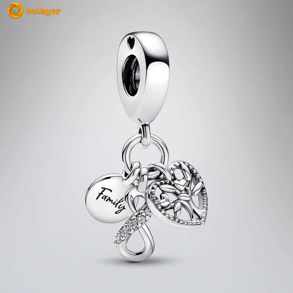 

Volayer 925 Sterling Silver Beads Family Infinity Triple Dangle Charm fit Original Pandora Bracelets for Women Jewelry Making