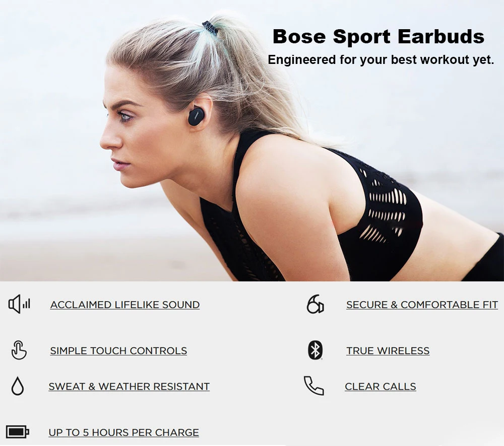 Bose Sport Earbuds True Wireless Bluetooth Earphones Stereo Bass Sound Headphones Headset with Mic Charging Case |
