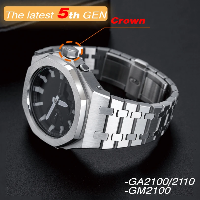 GA2100/2110 GM2100 MOD Kit Gen5 Stainless Steel Case Strap for GA-2100 GM-2100 GA-2110 Metal Bezel with Crown Watch Band Luxury