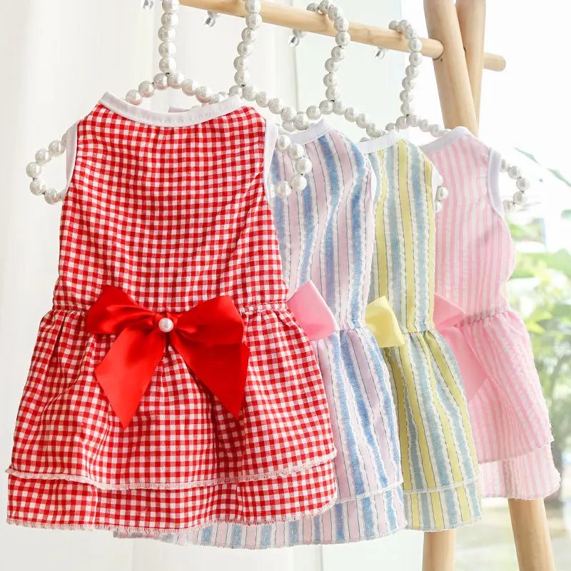 

2022 New Crystal Bowknot Lovely Dog Skirt Pet Cloth Summer Cool Breathable Butterfly Dog Dress Clothing For Small Medium Dogs