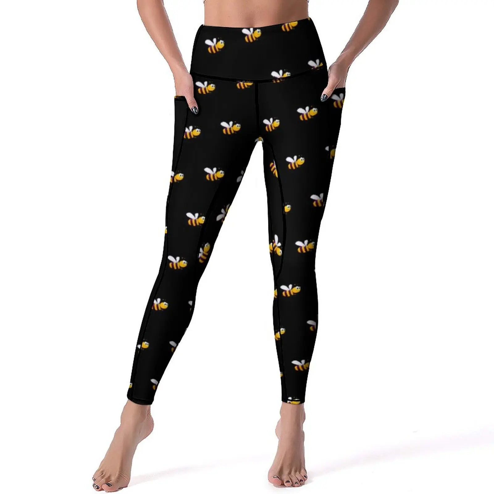 

Cute Bumble Bees Leggings Black Funny Bee Print Gym Yoga Pants Push Up Sweet Leggins Quick-Dry Pattern Sports Tights Gift Idea