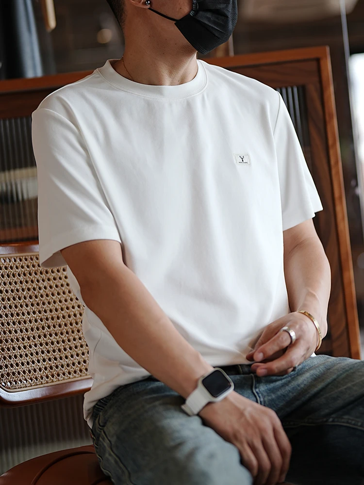 Гонконг Sle повседневная базовая футболка с вышивкой значками тяжелая мужская