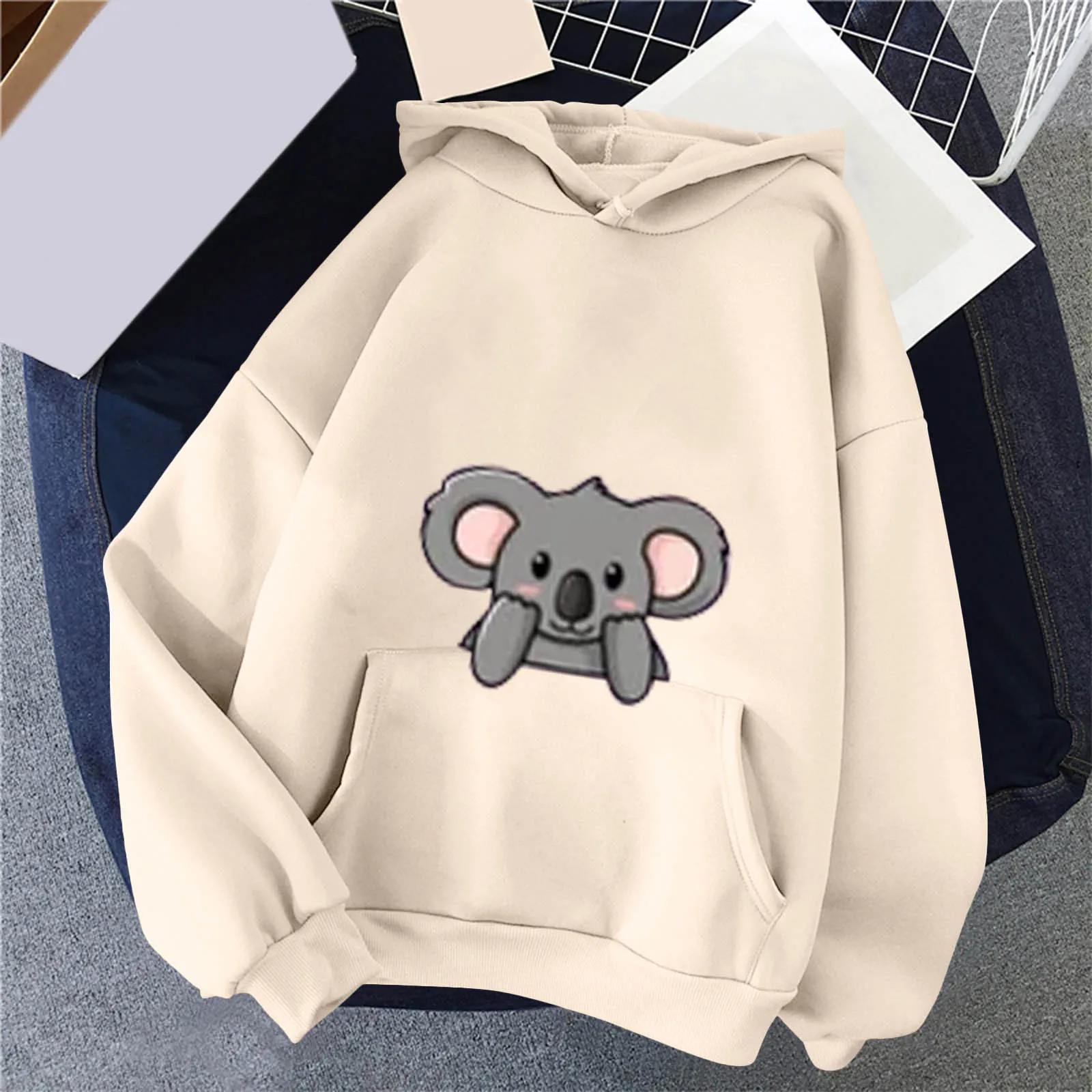 Winter Kawaii Cartoon Koala Print Hoodies Women Pullover Warm Casual Oversize Hoodie Sweatshirt Korean Clothes Female Sudadera