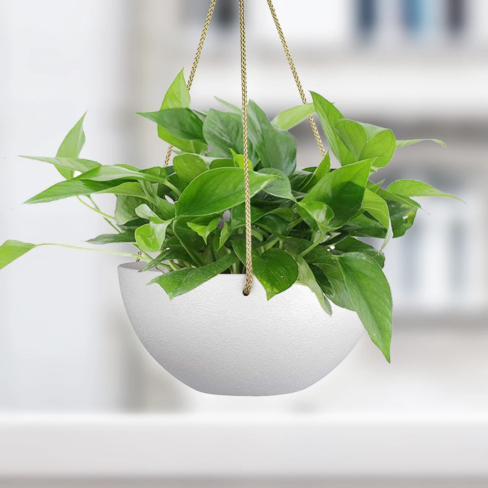 

2pcs/lot Plant Hanger Pot Holder White speckled white speckled gray Plastic Planters Hanging Basket With Nylon Rope