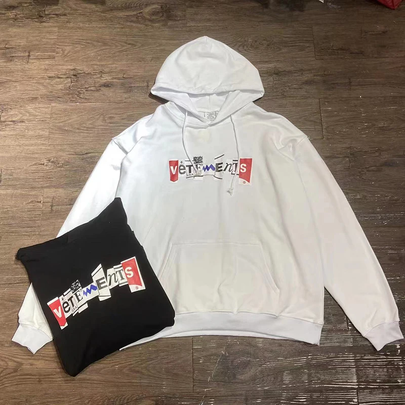 

VETEMENTS Sweatshirt Print Panel Letters Cotton Men Women 1:1 VETEMENTS Oversized Hooded Pullover