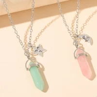 2 pcs simple sweet crystal necklace star moon pendant natural quartz crystal gothic jewelry couple necklace