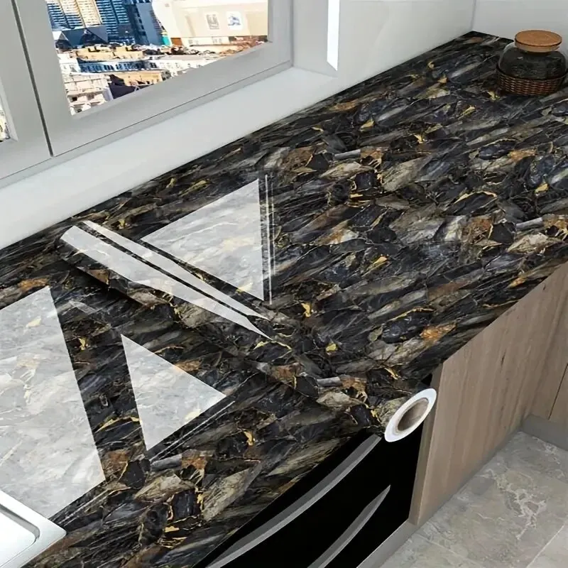 1 Рулон Самоклеящихся Обоев С Мраморным Узором Водонепроницаемые Кухонные