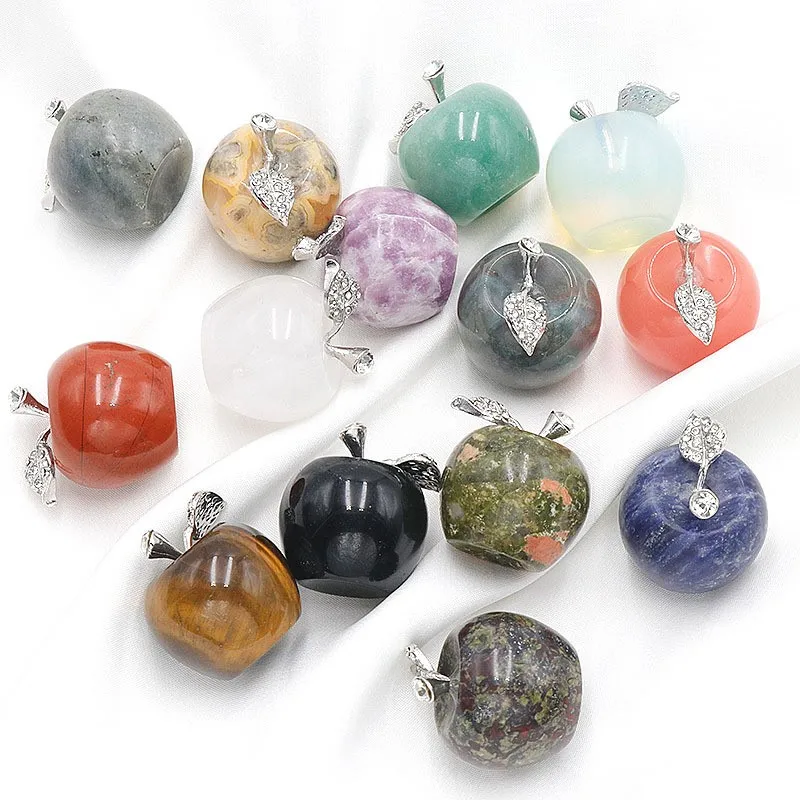 

30MM Apple Statue Natural Stone Ornament Hand Carved apple Figurine Aventurine Jade Agate Healing Crystals Home Decor chakra
