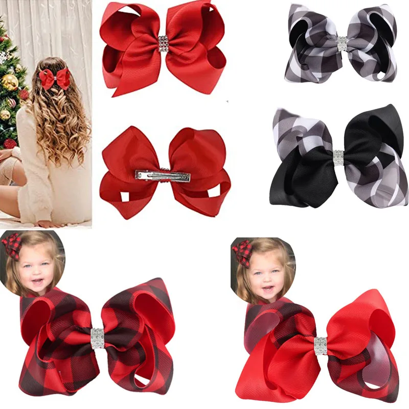 

Red and Black Plaid 8inch Hair Bows Christmas Bows Alligator Clips Hair Accessories for Teens Girls Toddlers