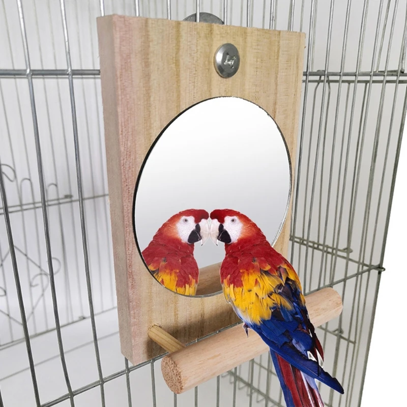Parrot Training Mirrors with Perches Rack Wooden Cockatiel Mirror for Cage Toys Parakeet Finch Bird Supplies Cage Accessories