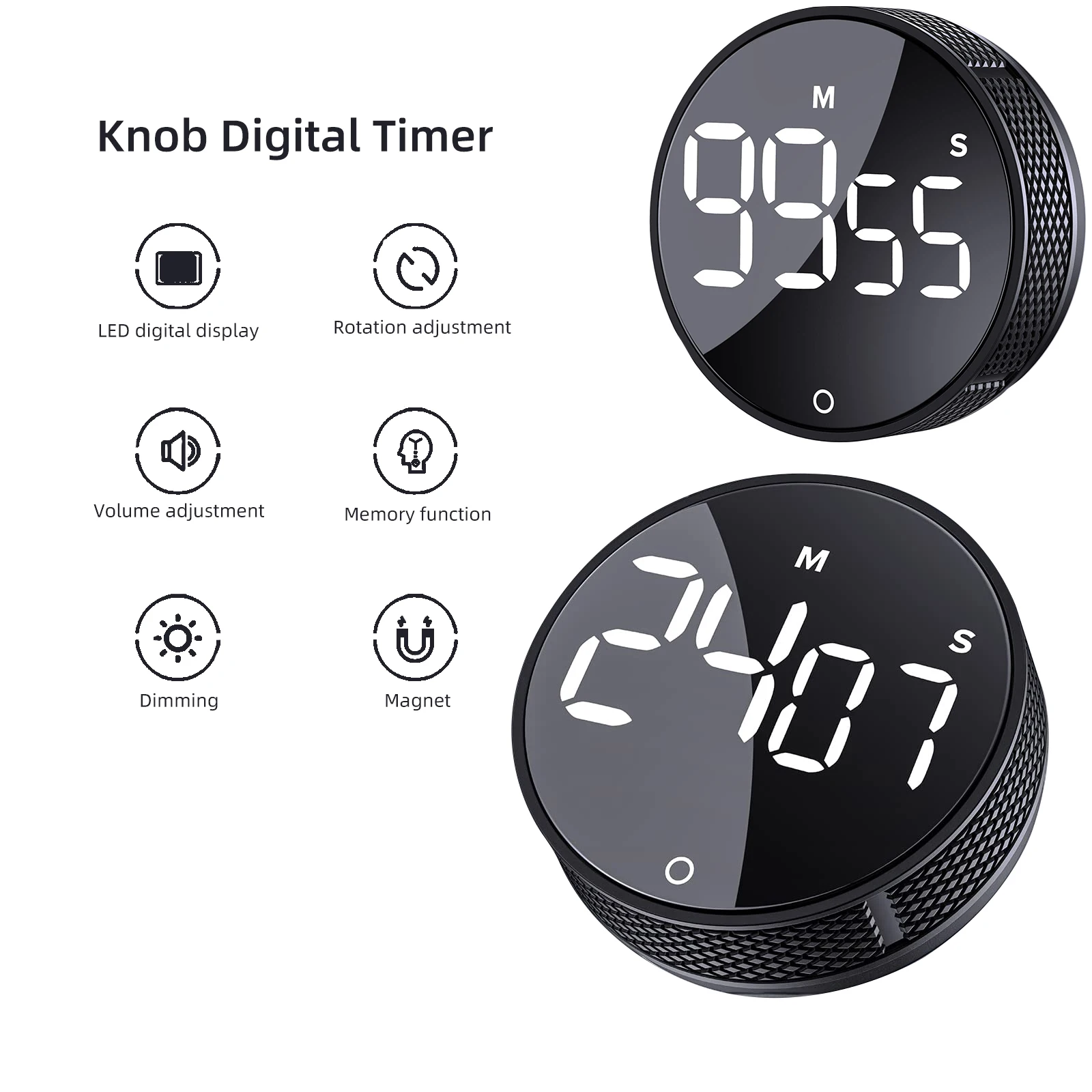 

New Knob Digital Kitchen Timers Visual Timers with Large Led Display Magnetic Countdown Countup Timer for Classroom Cooking Gym