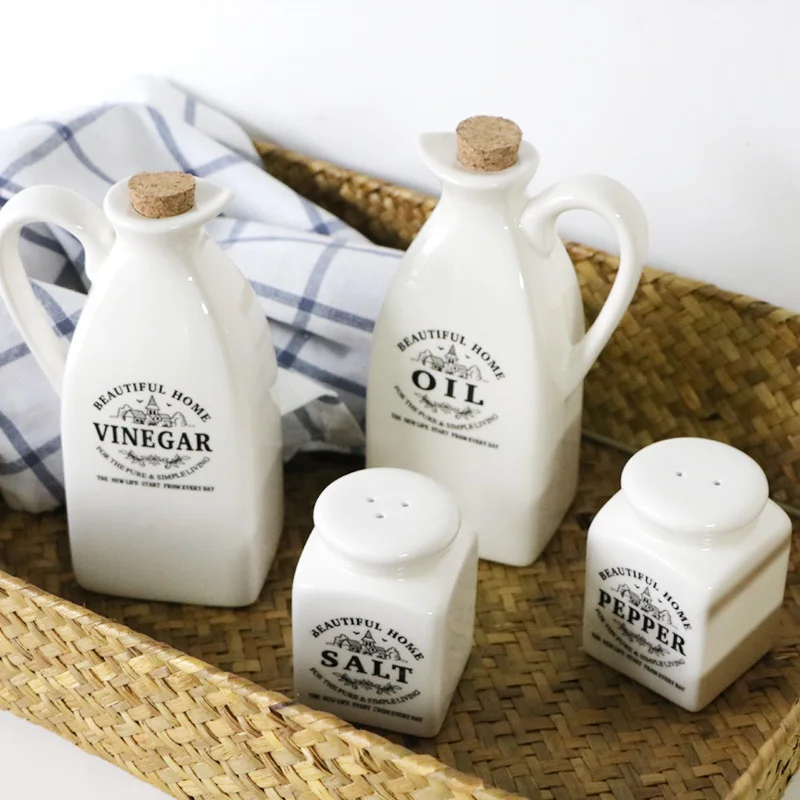 Japanese Style Ceramic Seasoning Bottle Vintage Of Vinegar Oil Food Container Spices Storage Box Kitchen Jars 1set - купить по