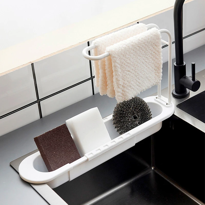 

1/2pcs Kitchen Sink Sponge Holder Telescopic Kitchen Sink Drain Basket For Sink Sponge Towel Holder Rack Sink Organizers Storage