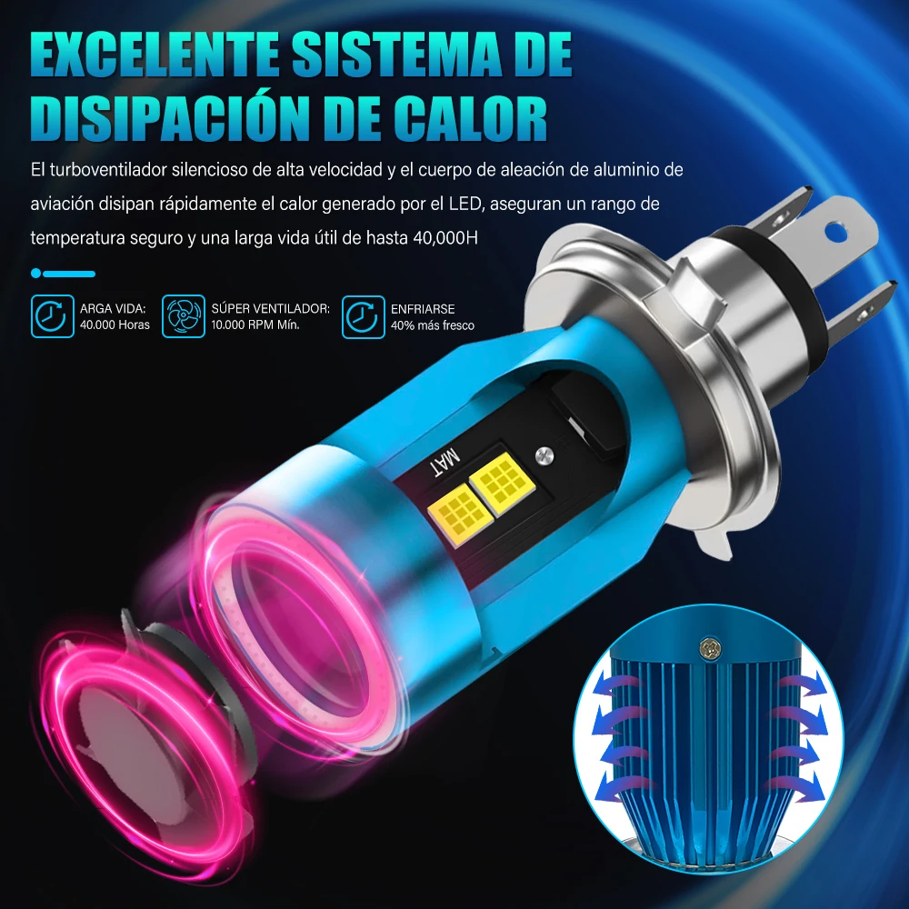 

Upgrade Your Motorcycle with COB Chip LED Headlight Bulbs - 9003 HB2 H4 Hi Lo Beam - 12-48V 21W - Red Blue Lighting Color