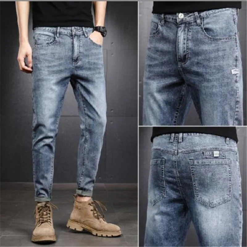 Fashion Men's Jeans Trousers Cotton Straight Elastic Business Pants Classic Style Jeans Denim Male Pants