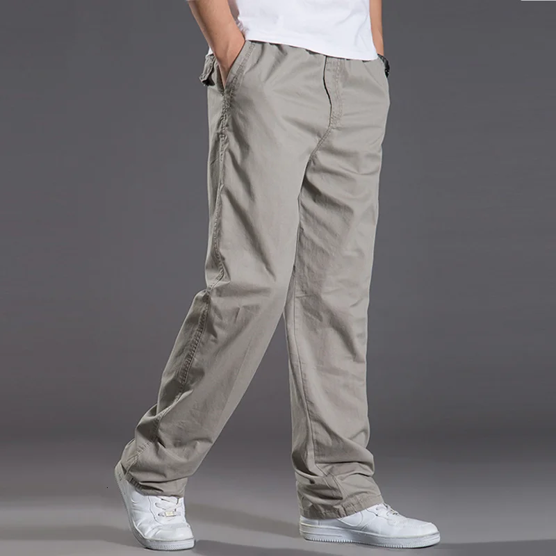 

Mens Casual Caro Cotton Pants Men Pocket Loose Strait Pants Elastic Work Trousers Brand Fit Joers Male Super Lare Size 6XL