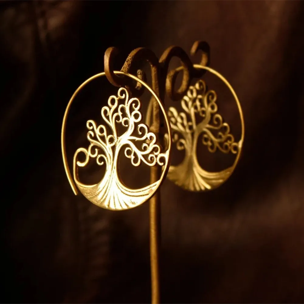 

Vintage Fashion Spiral Tree of Life Earrings Bohemian Round Large Hoop Earrings Charm Earrings Party Jewelry