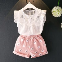 baby girls outfit set summer clothes 2022 childrens pants short sleeved lace top two piece set baby girl clothes