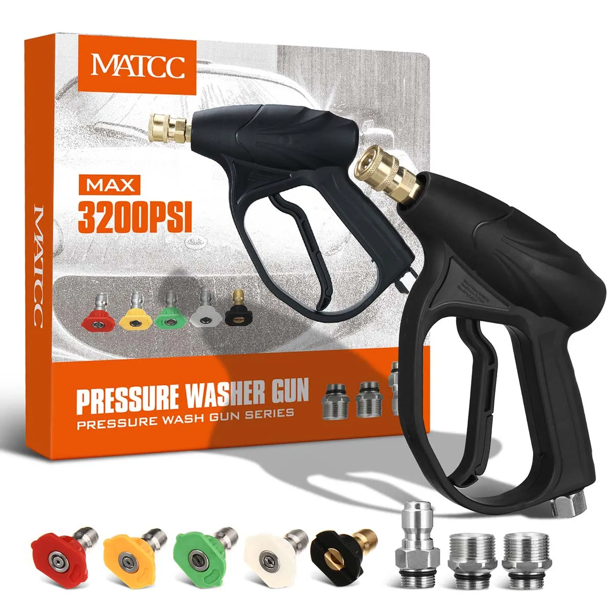 

MATCC Pressure Washer Guns Kit 3200PSI Car Washer Foam Guns Set with 1/4'' Quick Connector Adapters 5 Pressure Washer Nozzle Tip