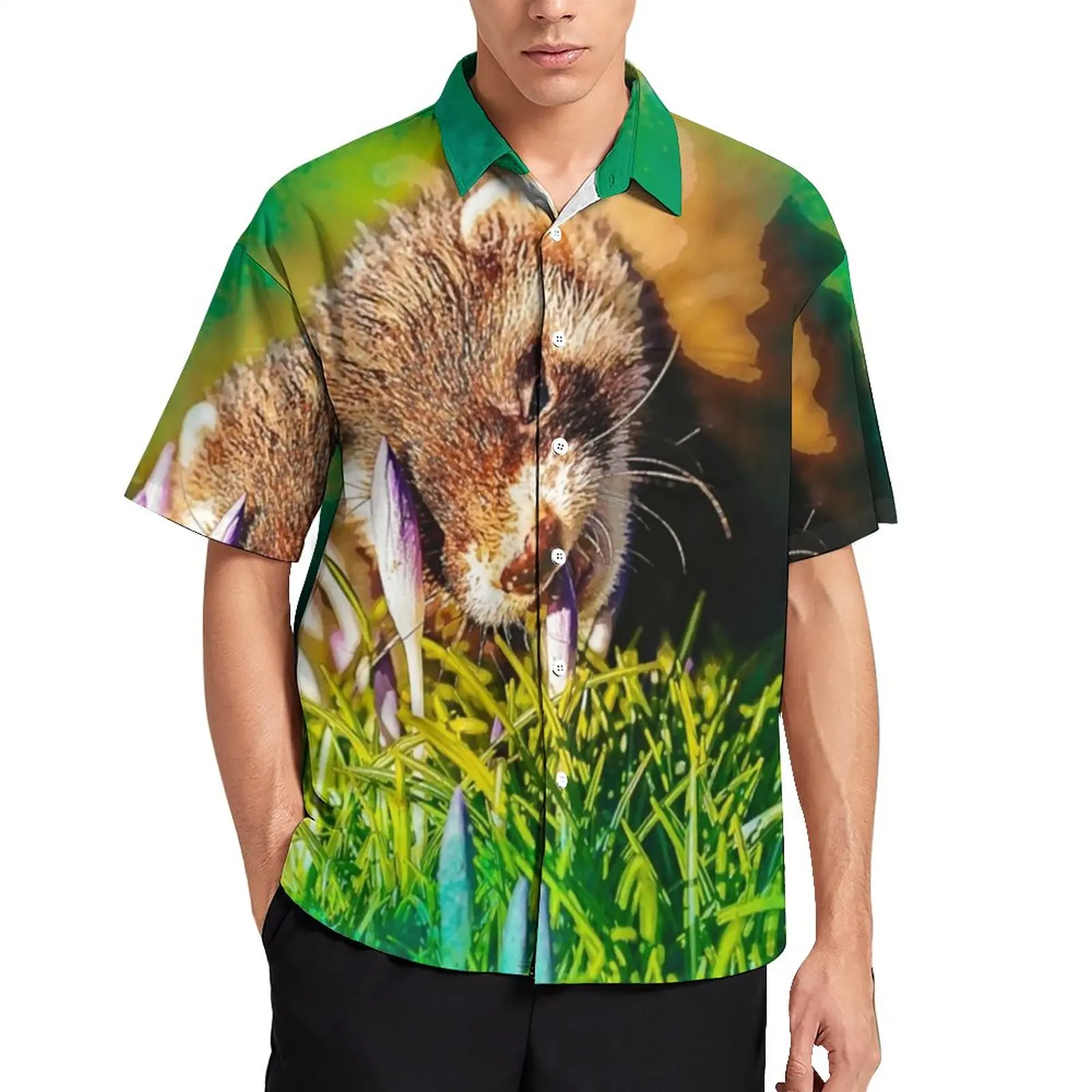 

Funny Ferret Print Vacation Shirt Spring Flowers Hawaiian Casual Shirts Man Streetwear Blouses Short-Sleeve Design Clothing 4XL