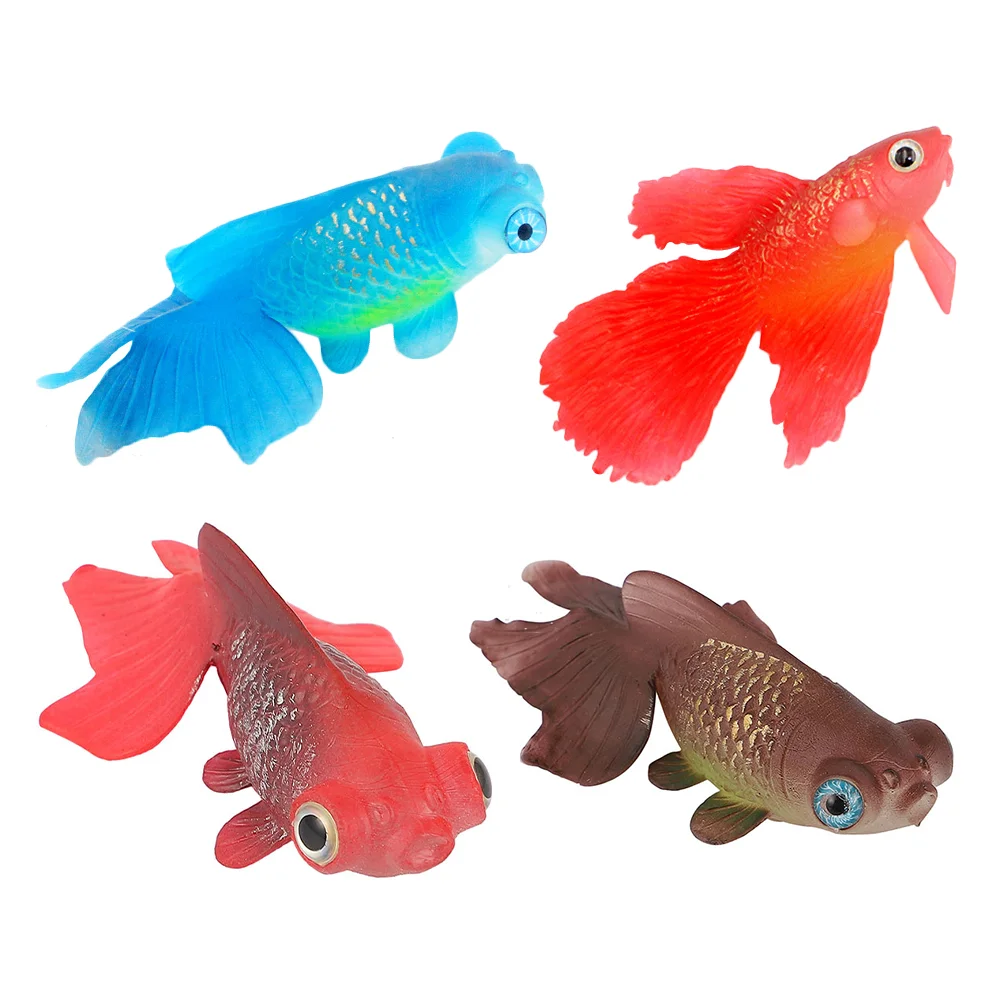 4 Pcs Puzzle Toy Small Fish Figurine Brain Goldfish Model Ocean Decor Action Figure Tank Landscaping Simulation Luminous